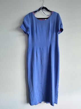 Vintage 80s Valerie Stevens Periwinkle Purple Silk Short Sleeve Maxi Dress
